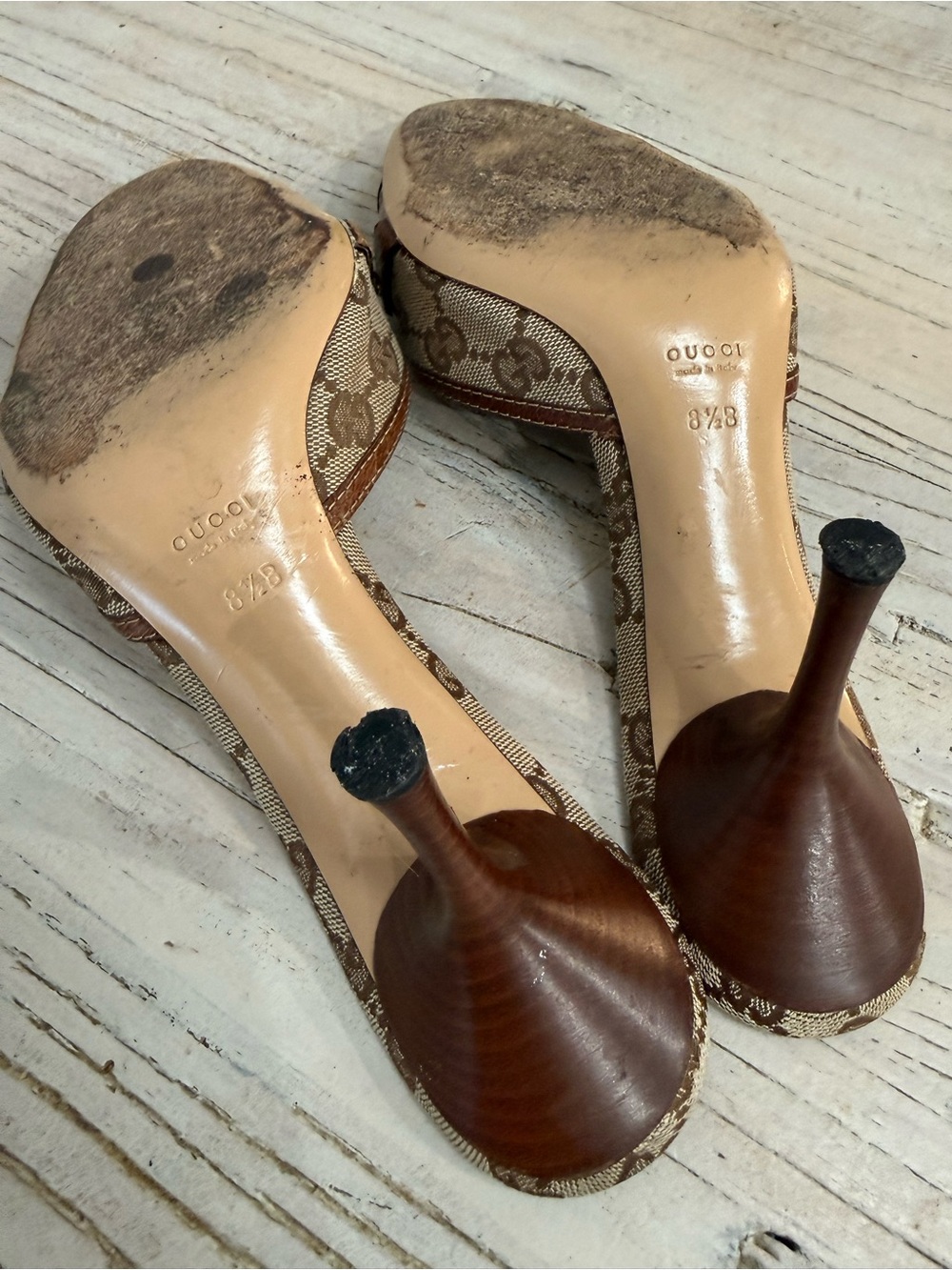 Women’s Gucci GG Bamboo fabric Sandals pumps size 8.5 - Picture 14 of 16